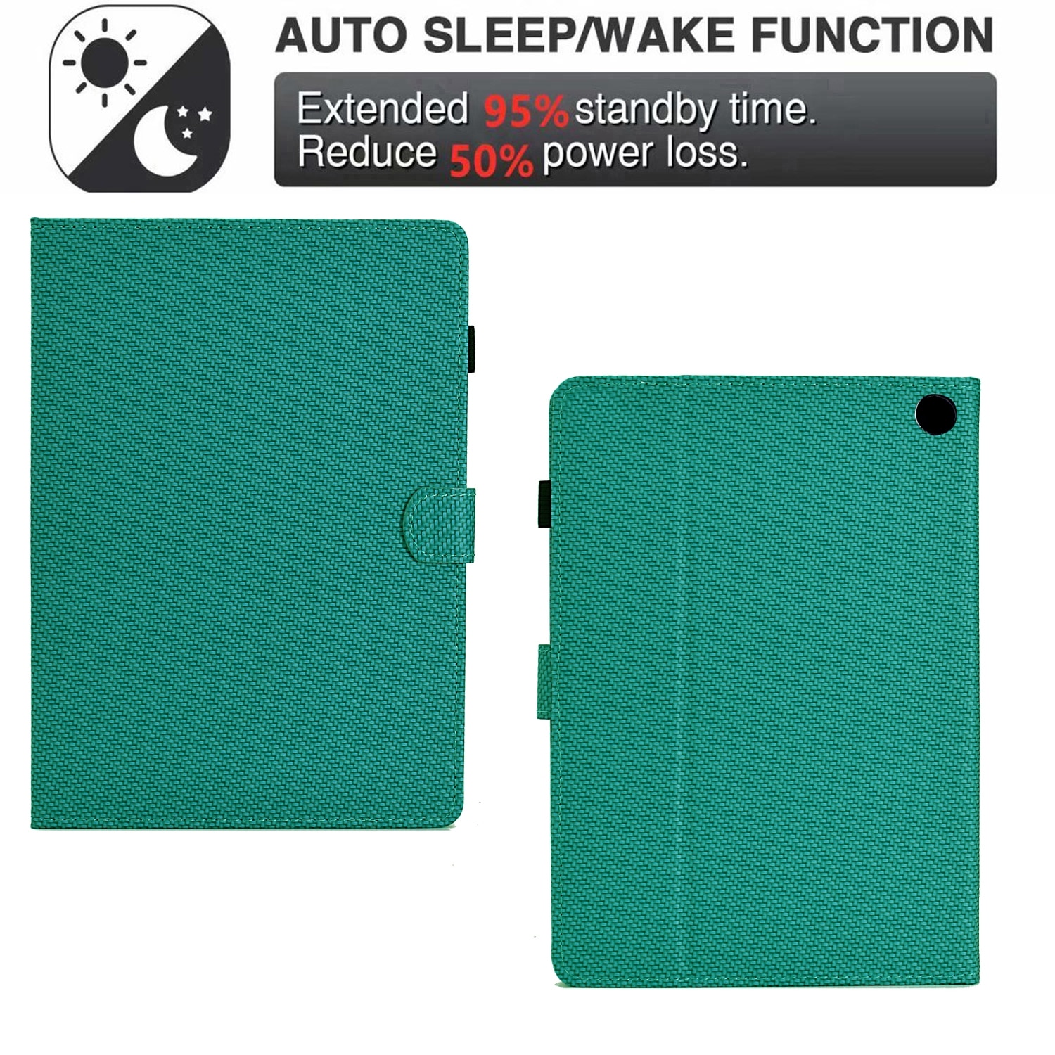 Husa tableta pentru Amazon Kindle Fire 7 2022, textura fibra, piele inteligenta, verde lacustru