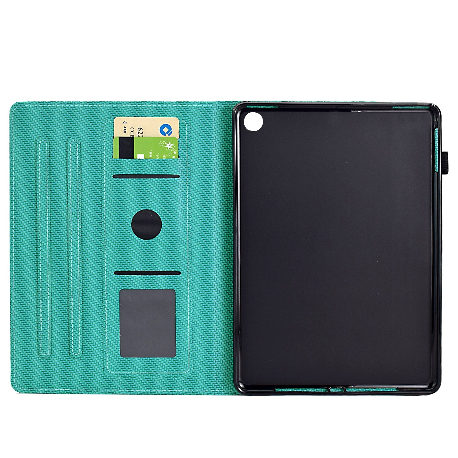 Husa tableta pentru Amazon Kindle Fire 7 2022, textura fibra, piele inteligenta, verde lacustru