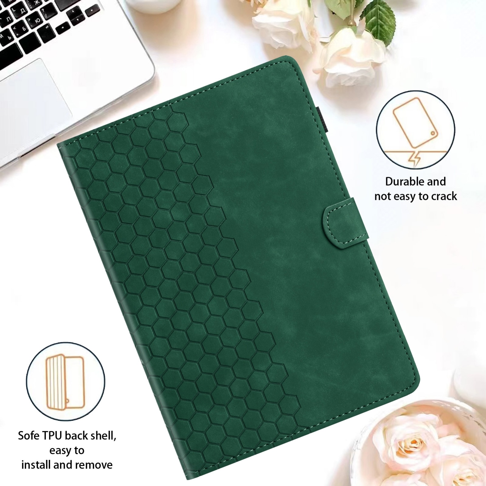 Husa tableta pentru Amazon Kindle Paperwhite 4 / 3 / 2 / 1, piele PU gravata cu model fagure, inteligenta, verde