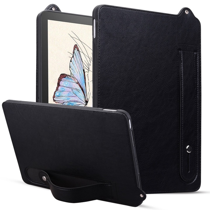 Husa tableta pentru Amazon Kindle 6 11 2022 / 2024, piele TPU, spate cu curea de mana (Negru)