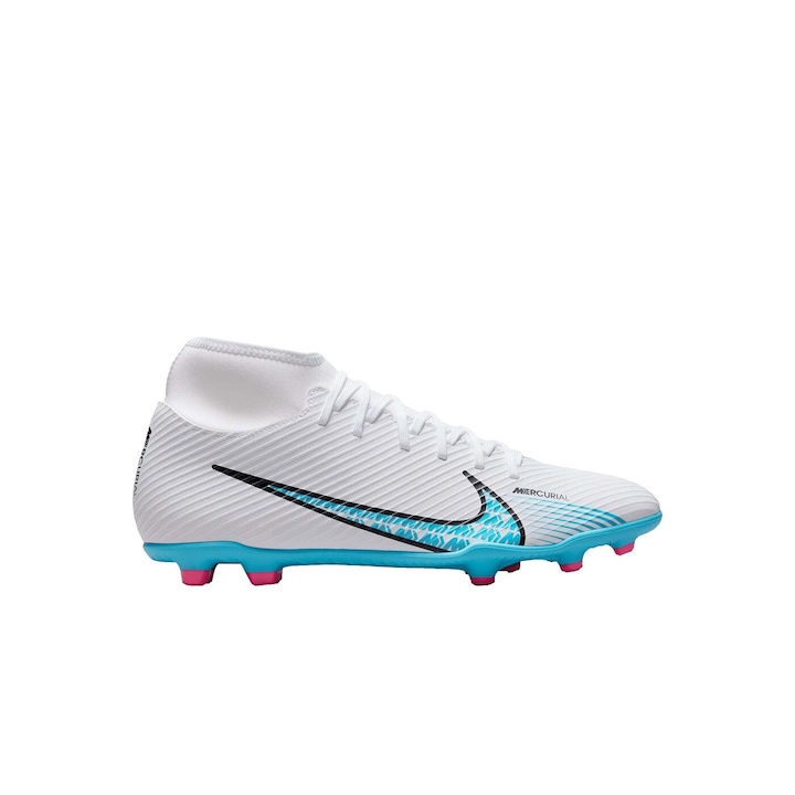 de fotbal Nike Superfly 9 Club FG/MG, alb-albastru, material sintetic, Alb/Albastru, 45.5