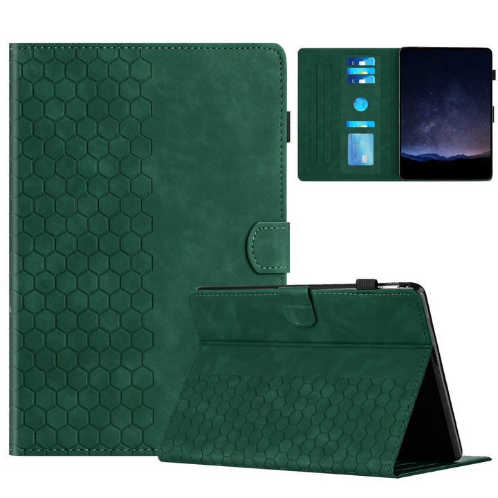 Husa tableta pentru Amazon Kindle Paperwhite 4 / 3 / 2 / 1, piele PU gravata cu model fagure, inteligenta, verde