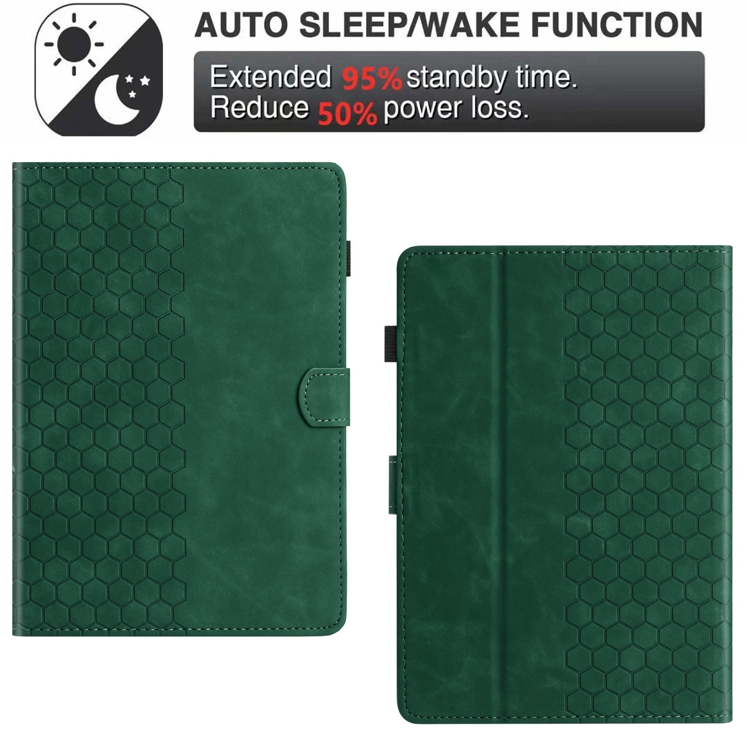 Husa tableta pentru Amazon Kindle Paperwhite 4 / 3 / 2 / 1, piele PU gravata cu model fagure, inteligenta, verde