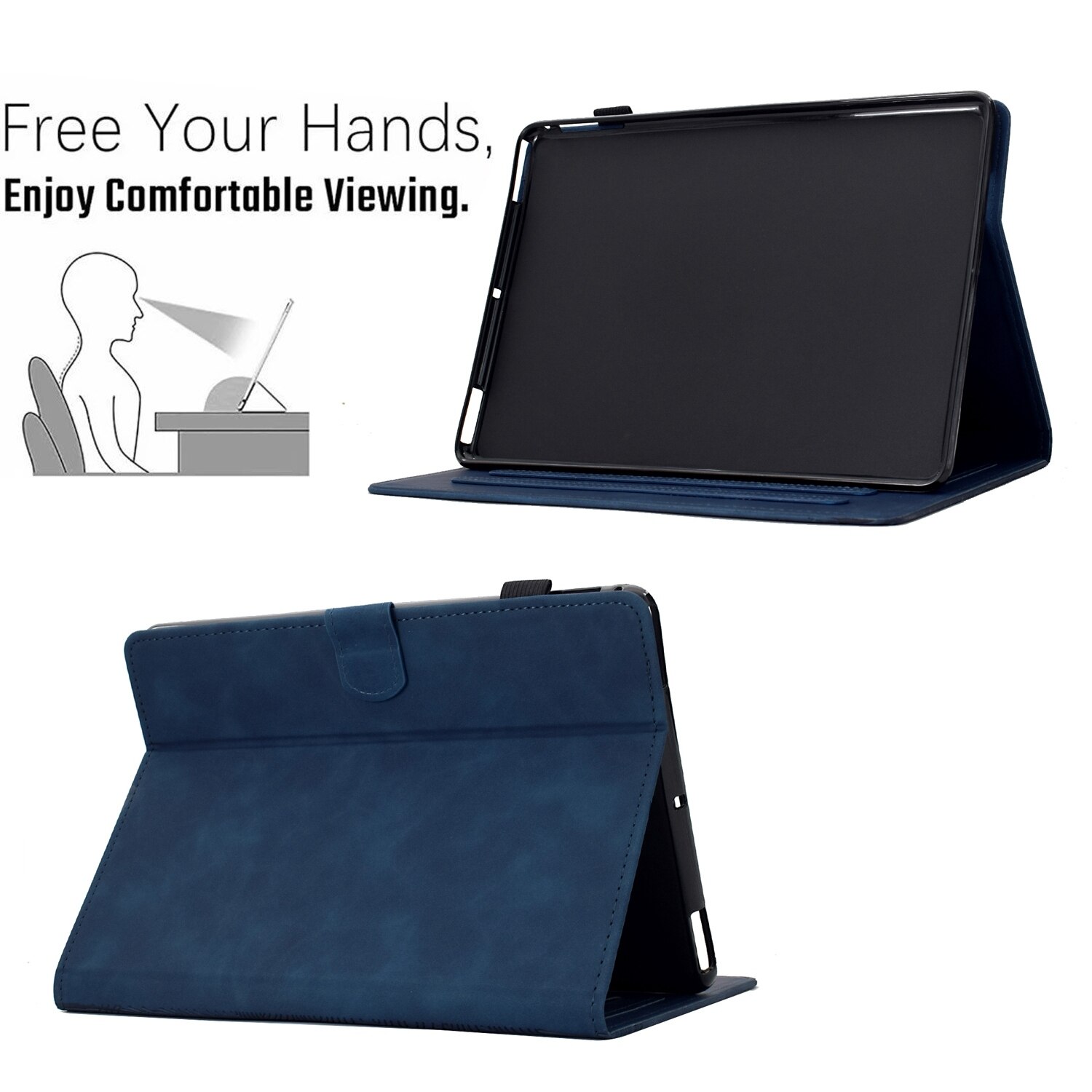 Husa tableta pentru Amazon Kindle Paperwhite 12th Gen 2024, piele gravata cu motive de pisici, tip carte inteligenta, inchidere magnetica, albastru inchis