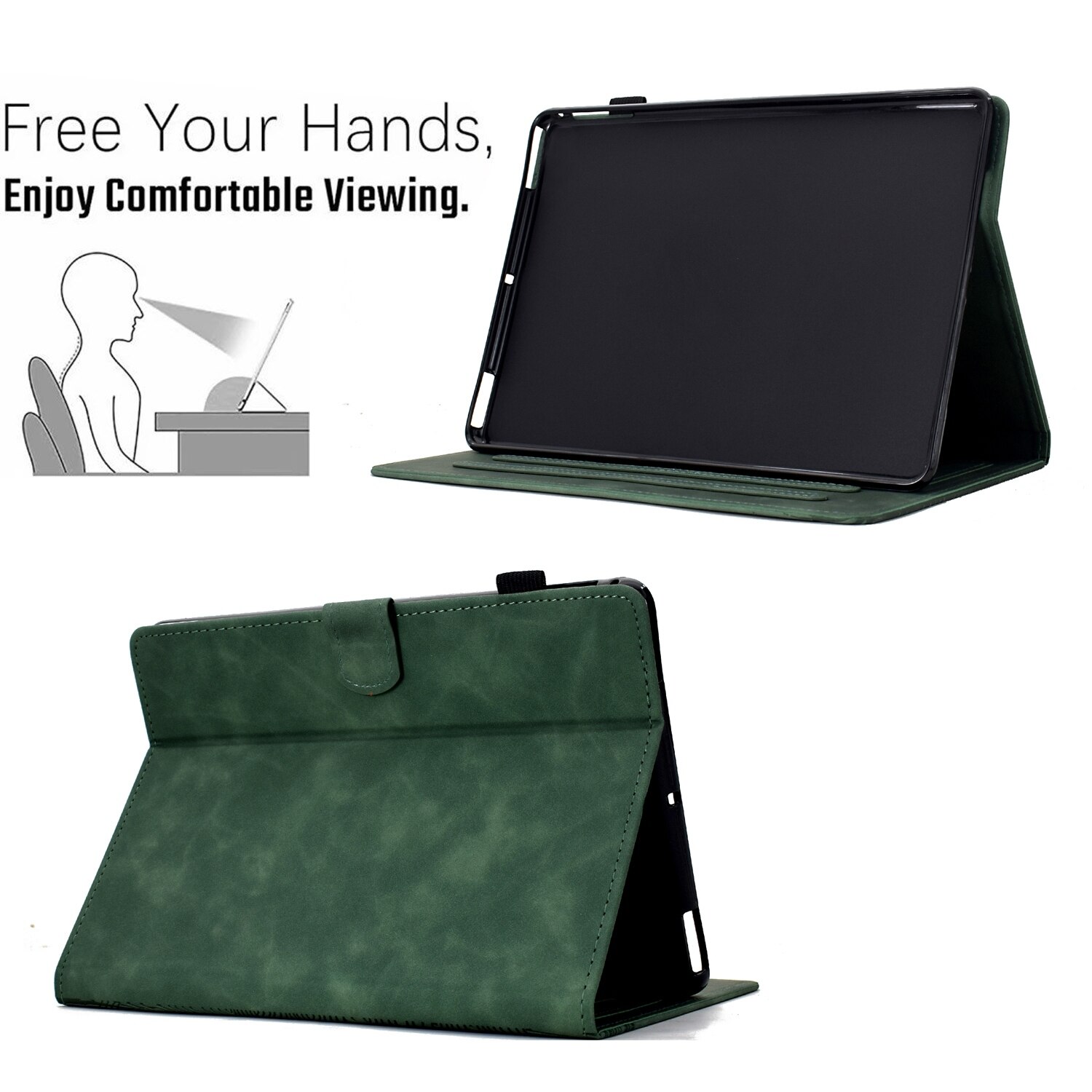 Husa tableta pentru Amazon Kindle Paperwhite 4 / 3 / 2 / 1, piele gravata cu pisici, tip carte cu inchidere inteligenta, verde