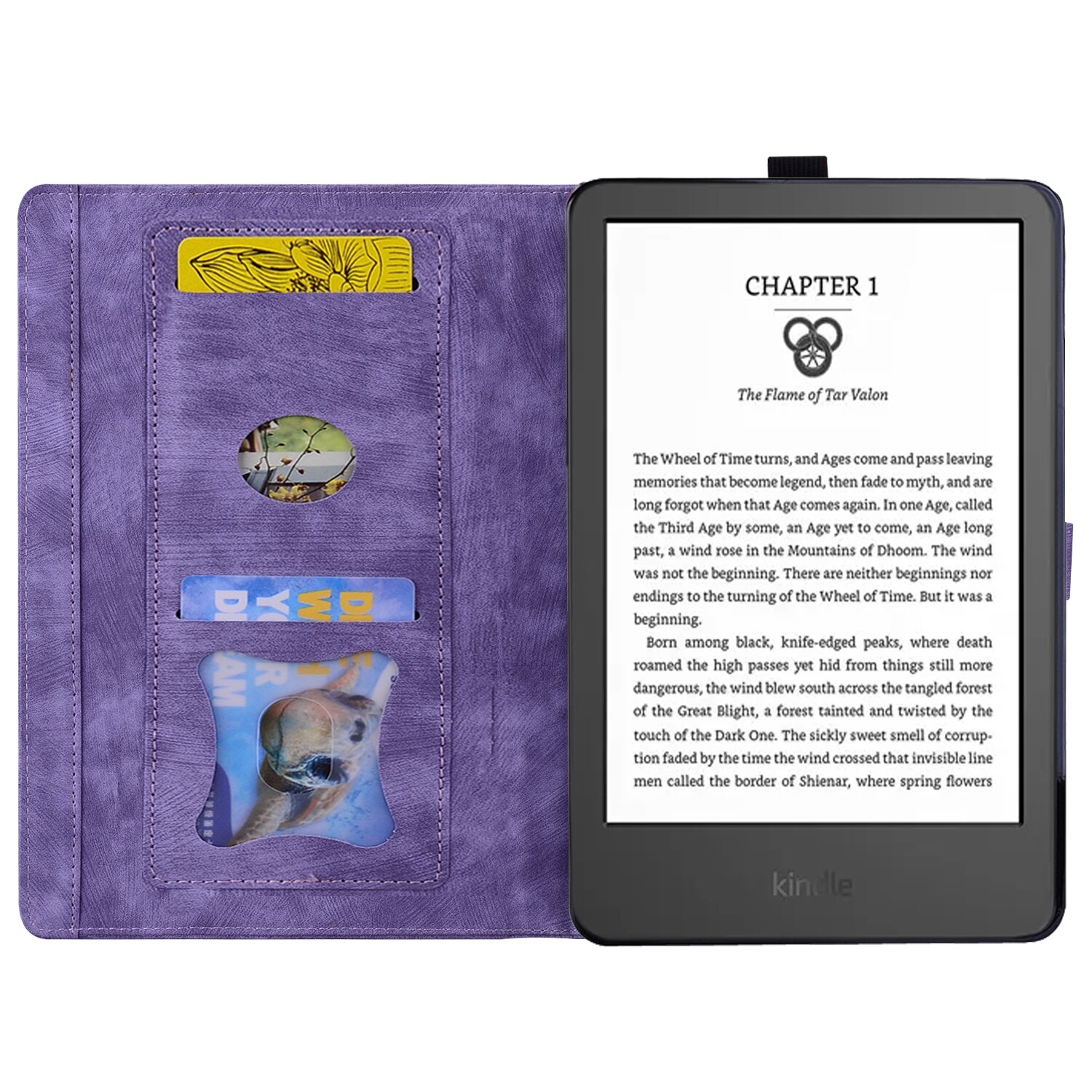 Husa tableta pentru Amazon Kindle Paperwhite 12th 2024, piele embosata cu design de pisica Sakura, culoare mov