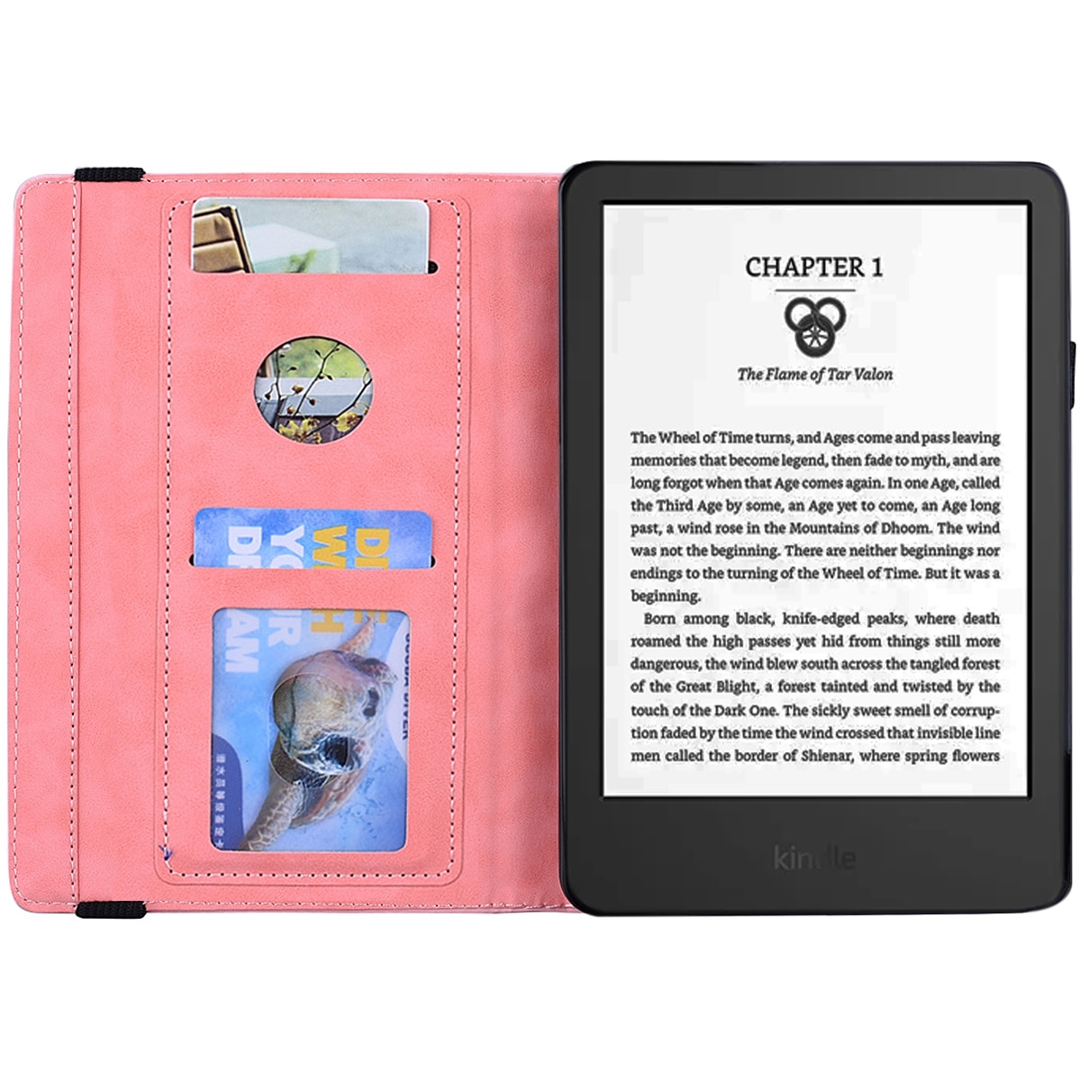 Husa tableta pentru Amazon Kindle Paperwhite 12th 2024, piele texturata de vitel, tip carte cu inchidere magnetica, roz
