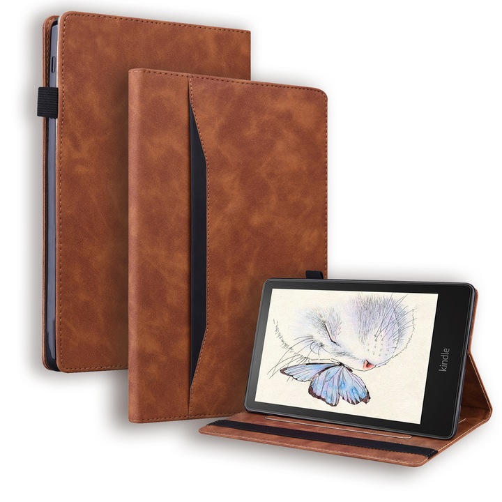 Husa tableta pentru Amazon Kindle Paperwhite 12th 2024, piele socanta splicing, maro