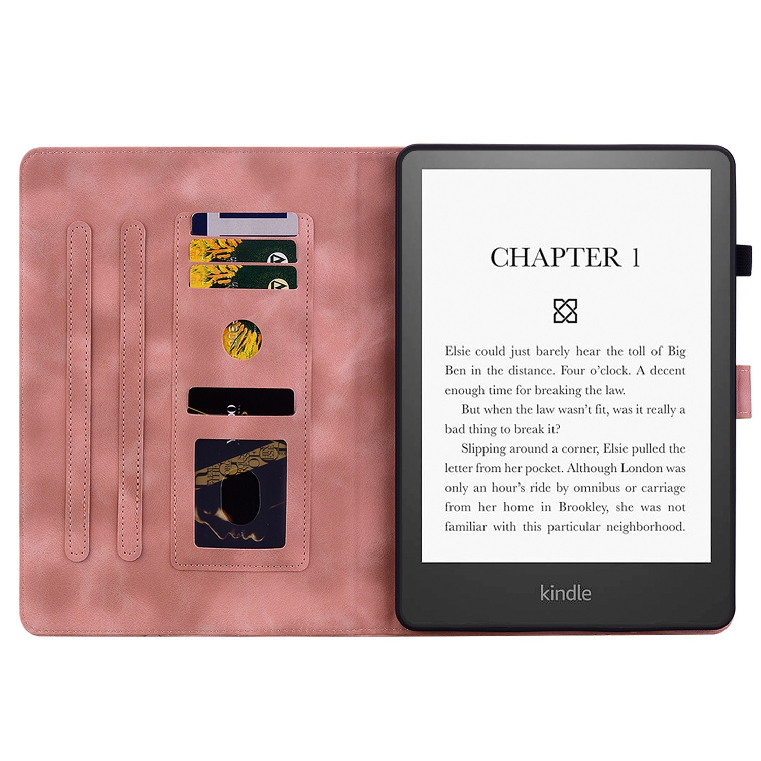 Husa tableta pentru Amazon Kindle Paperwhite 12th Gen 2024, piele embosata cu model floral, tip carte cu functie inteligenta, roz