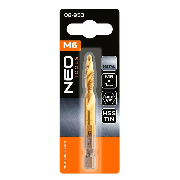 Set de 2 burghie gwintuitoare HSS TiN M6x1mm, 5mm x 68mm, 1/4 Hex