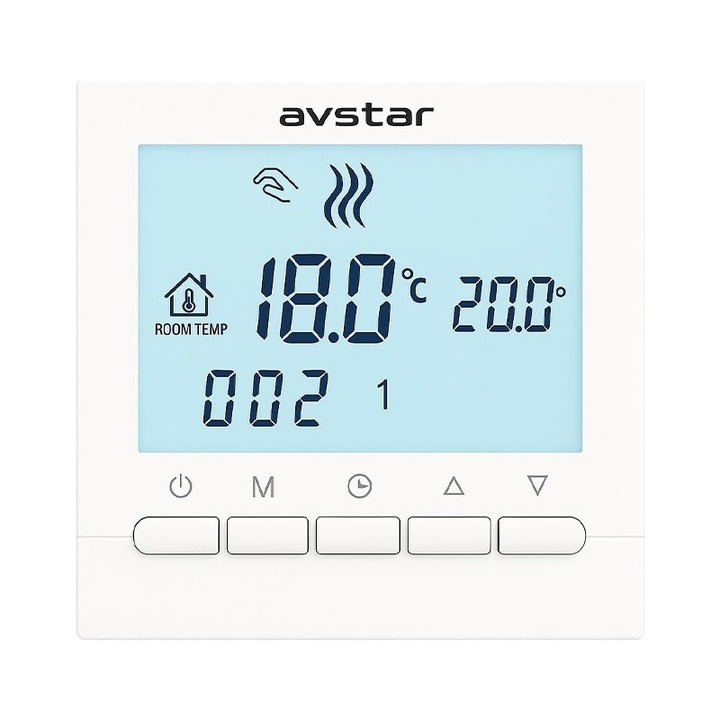 Termostat programabil digital AVStar, pentru centrala pe gaz, ecran LCD, control si programare usoara, alb