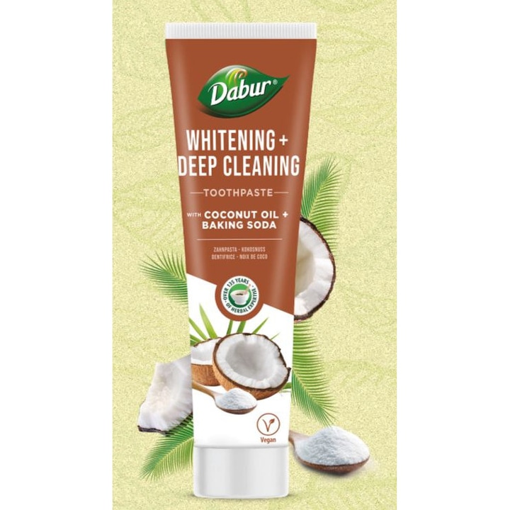 Избелваща паста за зъби Dabur с кокосово масло и сода бикарбонат