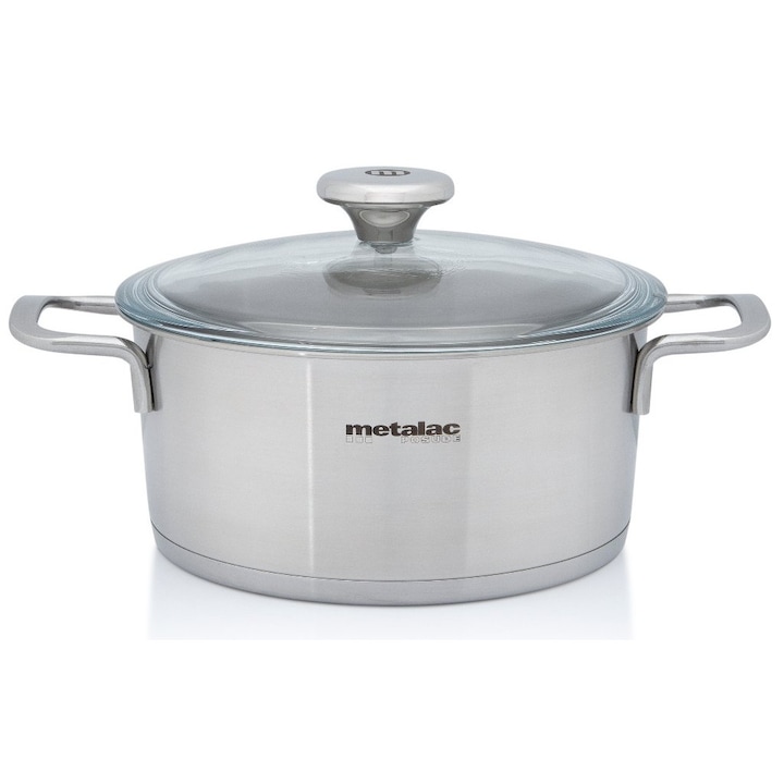 Cratita Metalac Santino inox, 20cm, 2.6l, capac din sticla, pastreaza caldura 6-8 ore