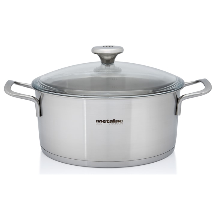 Cratita Metalac Santino inox 4.4l, capac din sticla, 24cm