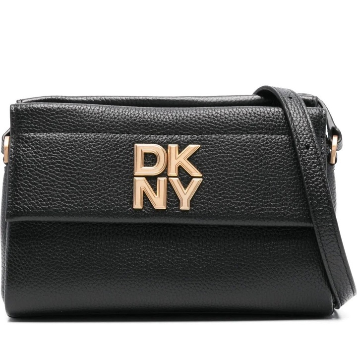 DKNY keresztpántos táska, fekete, valódi bőr, egy méret, állítható pántok