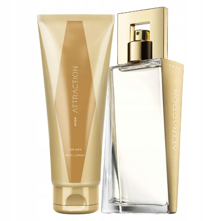Attraction kozmetikai szett Nőnek, Avon, parfüm 50 ml, testápoló balzsam 125 ml, málna zselé, vaníliás ámbra illatjegyekkel