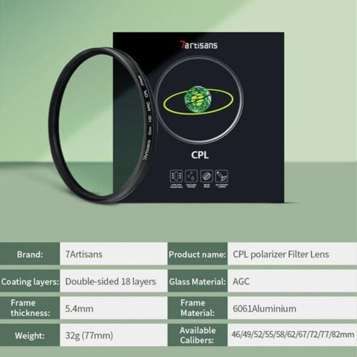 Filtru Polarizare Circulara 7Artisans CPL 82mm