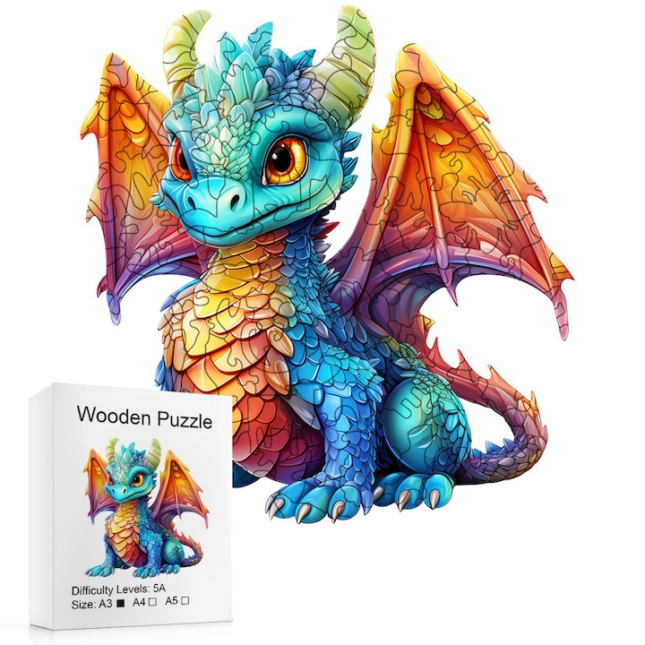 Образователен пъзел, малък дракон, 180 части, многоцветен, 28,5x28,5 см