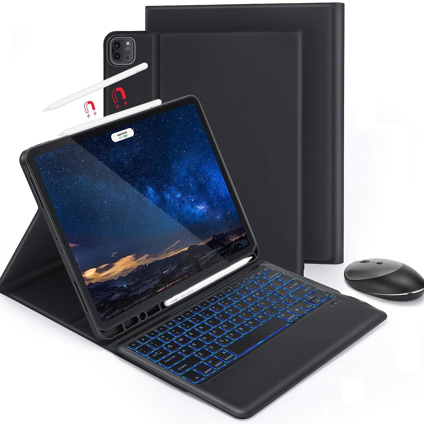 Husa iPad Pro 12.9 2018/2020, cu tastatura incorporata, touchpad, neagra