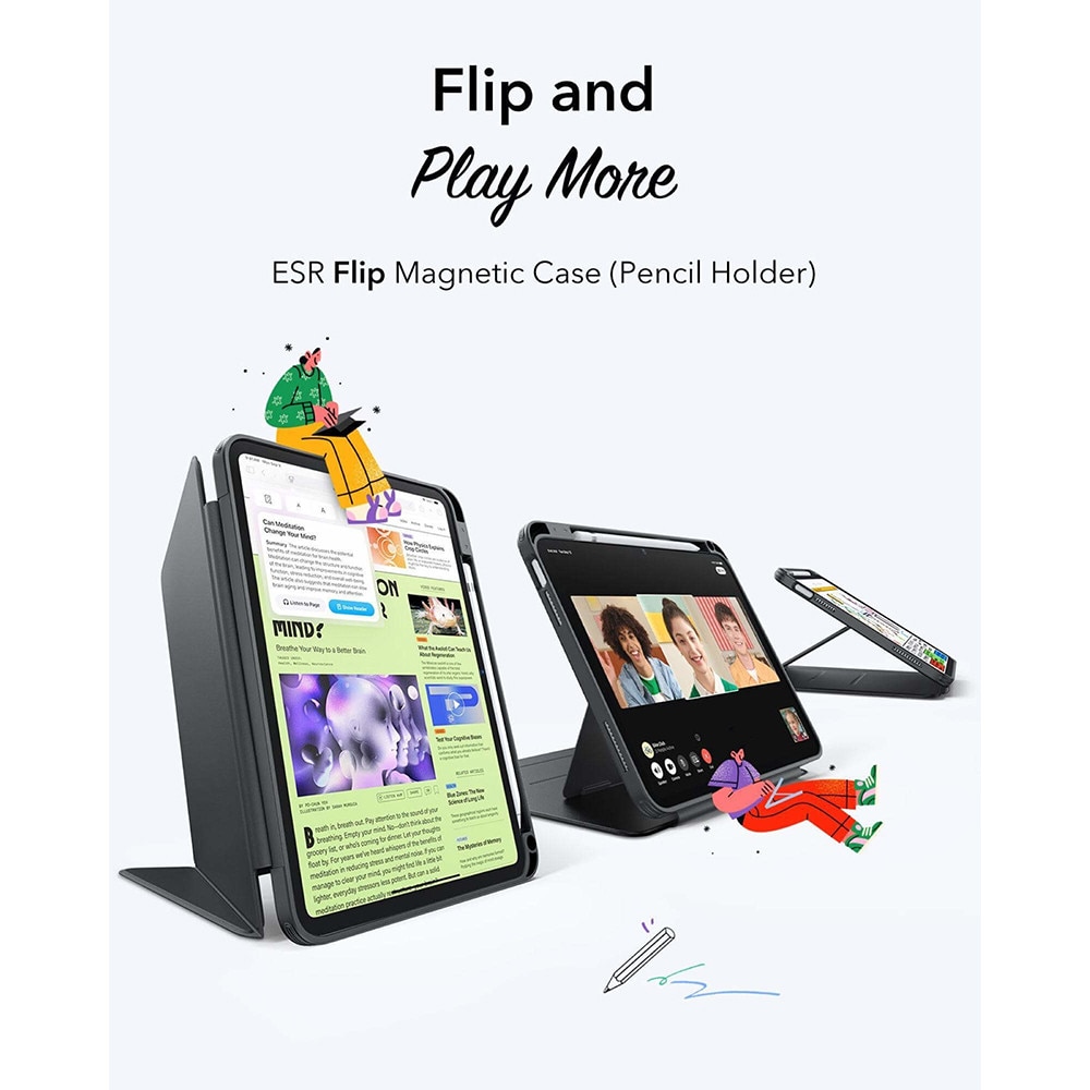 Husa pentru iPad 11 2025 ESR - Flip Hybrid Folio cu functie sleep / wake-up tip stand si slot pentru stylus - Negru