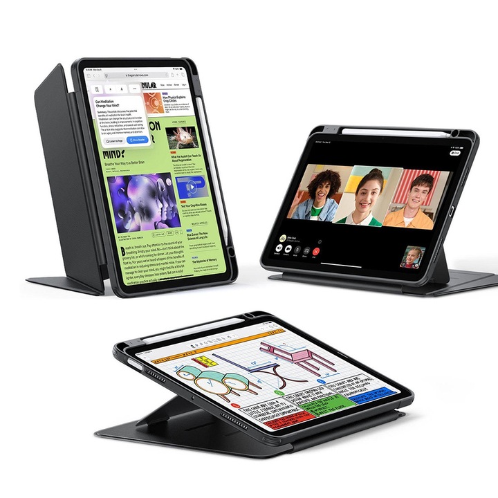 Калъф за iPad Air 11 2024 / 2025​ M2 M3 ESR - Flip Hybrid Folio с функция за заспиване/събуждане и слот за стилус тип стойка - Черен