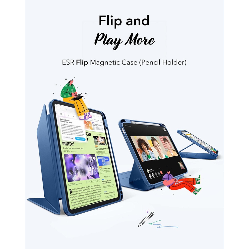 Husa pentru iPad 11 2025 ESR - Flip Hybrid Folio cu functie sleep / wake-up tip stand si slot pentru stylus - Albastru