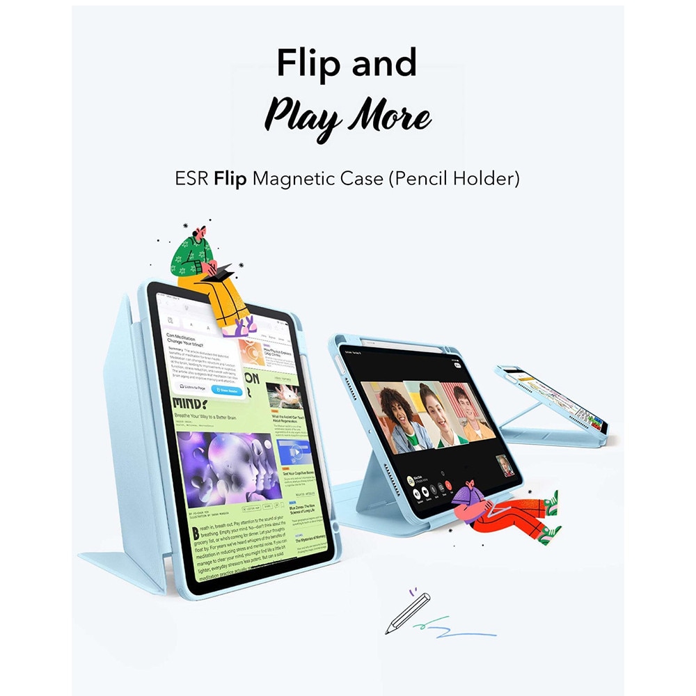 Husa pentru iPad Air 11 2024 / 2025 M2 M3 ESR - Flip Hybrid Folio cu functie sleep / wake-up tip stand si slot pentru stylus - Albastru