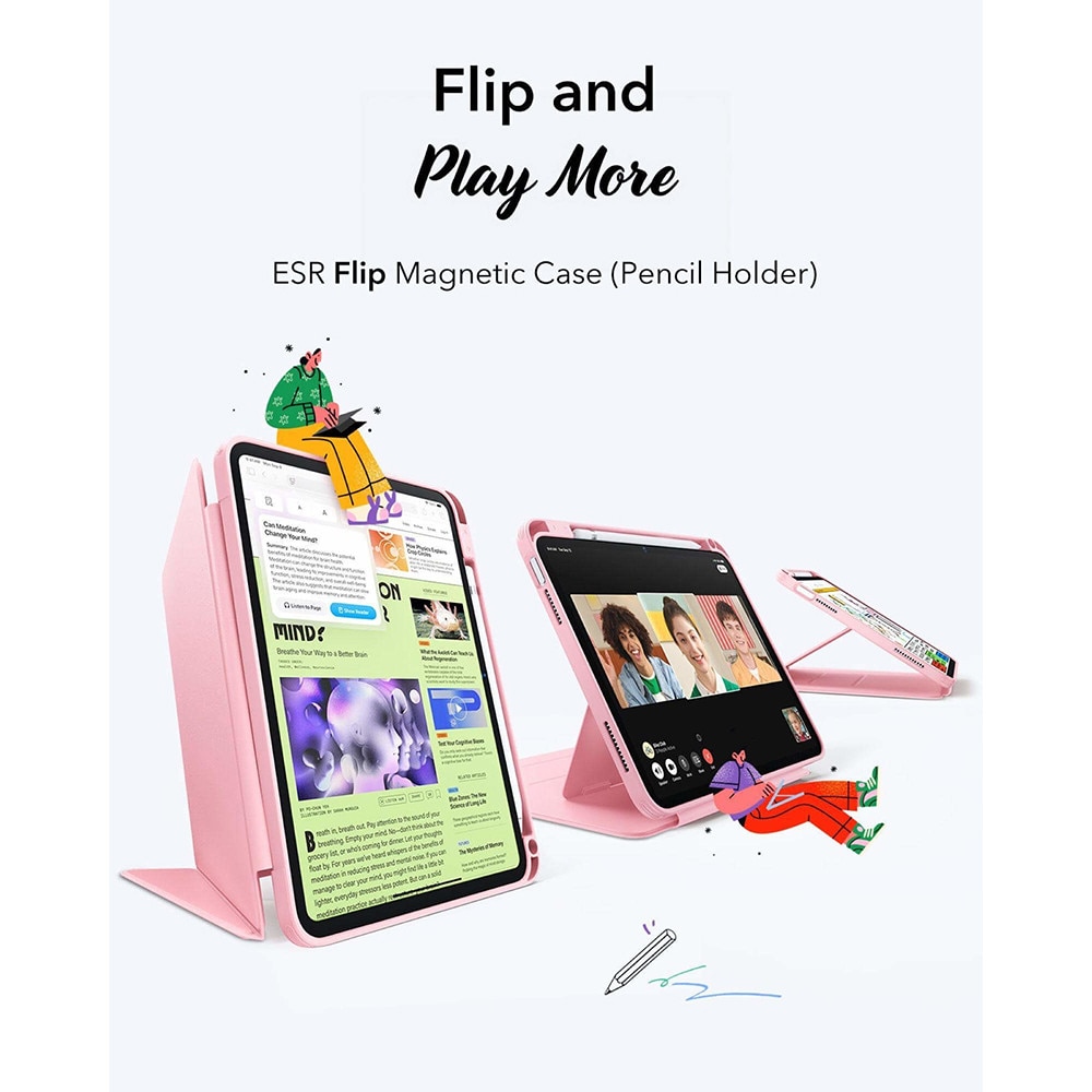 Husa pentru iPad 11 2025 ESR - Flip Hybrid Folio cu functie sleep / wake-up tip stand si slot pentru stylus - Roz
