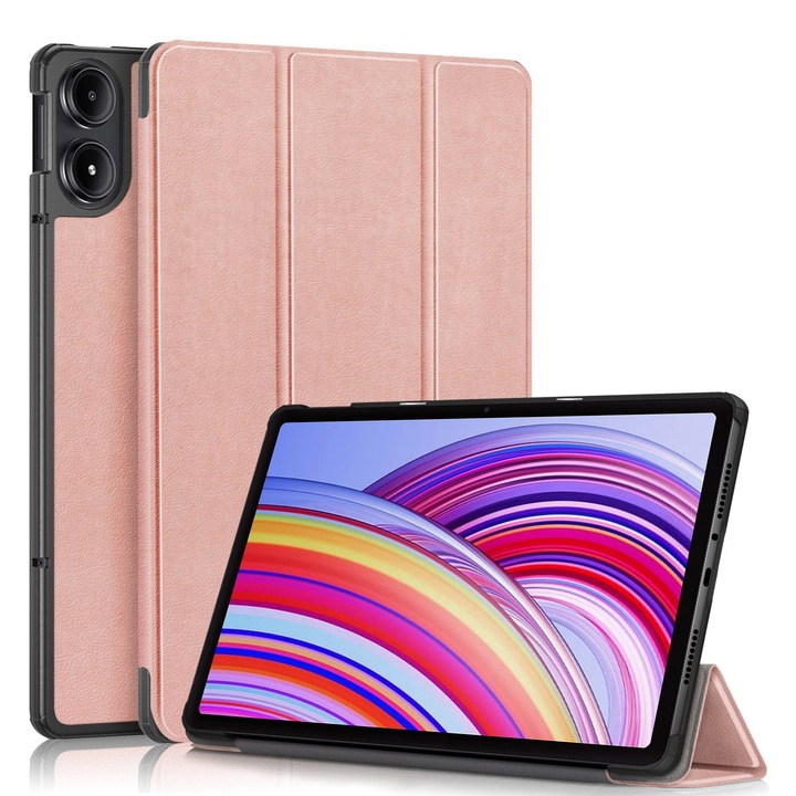 Калъф за таблет за Xiaomi Redmi Pad Pro 12.1, PU кожа, тип книга със стойка, магнитно закопчаване, розово злато