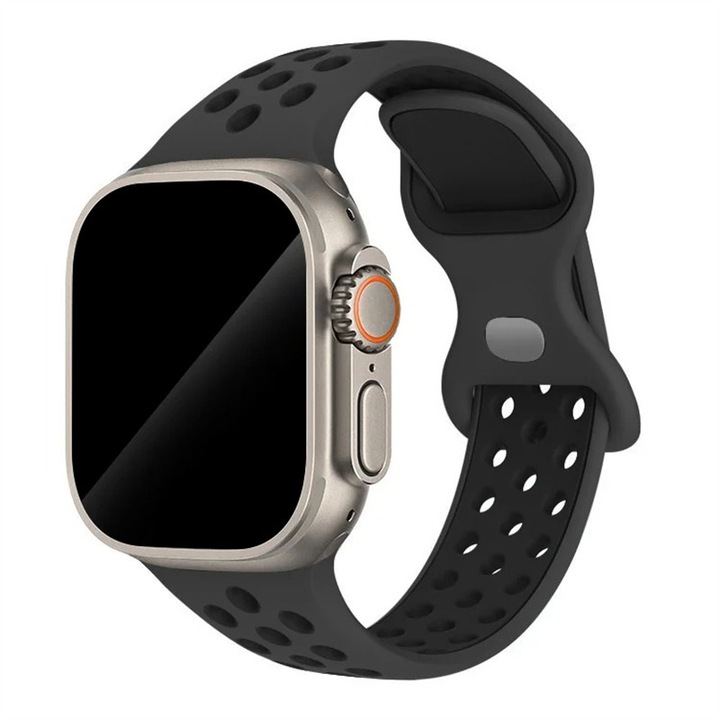 Спортна каишка HUANLONG, За Apple Watch, 42 мм 44 мм 45 мм 46 мм 49 мм, Силикон, Черен