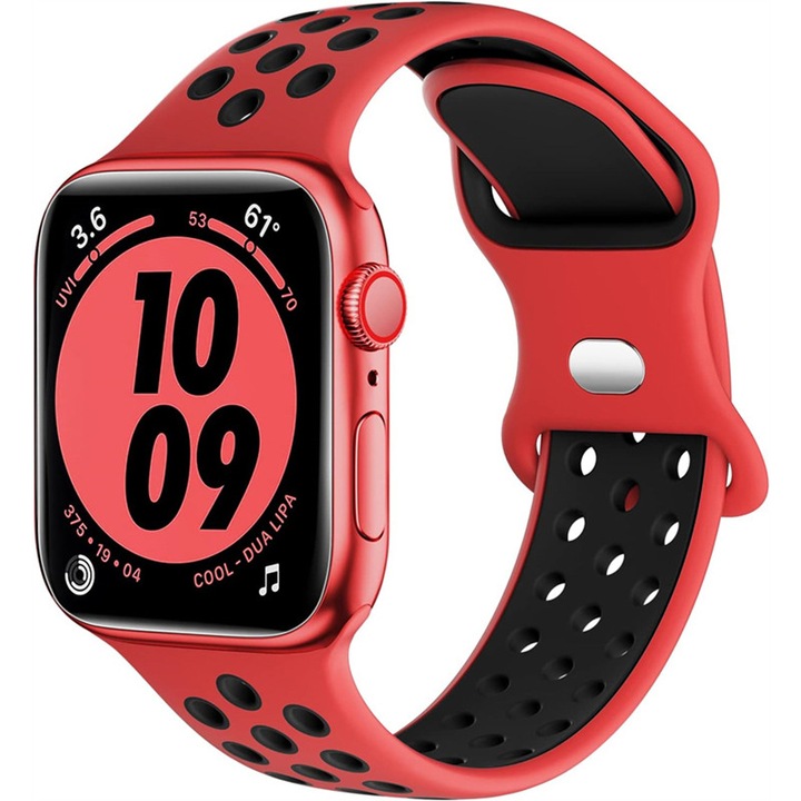Силиконова спортна гривна за Apple Watch, HUANLONG, червена/черна, 42 мм 44 мм 45 мм 46 мм 49 мм