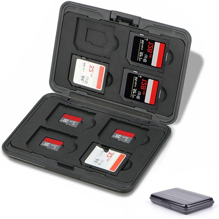 Carcasa de protectie pentru carduri SD, TF, 24 Sloturi, Rezistenta la cadere, IPX 5, Negru