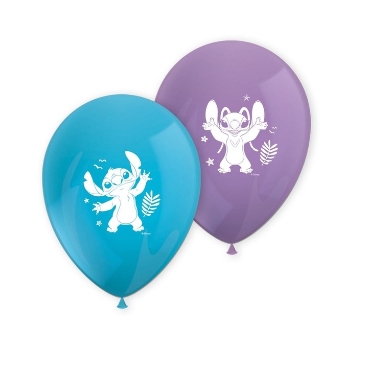 Set 8 Bucati Baloane Latex Petrecere Copii Stitch 28cm Albastru Mov