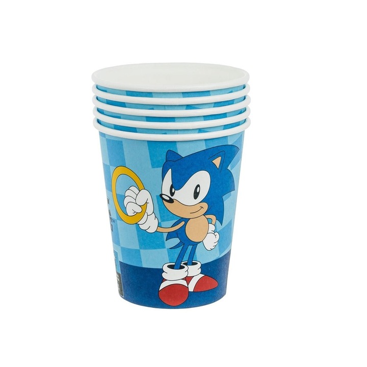 Set 6 Bucati Pahare Carton Petrecere Copii Sonic 240ml