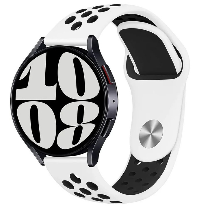 HUANLONG szilikon okosóra szíj Samsung Galaxy Watch 3 45mm/42mm/Active 2 és Huawei GT/2/2E 46mm okosórákhoz, 20mm, fehér/fekete