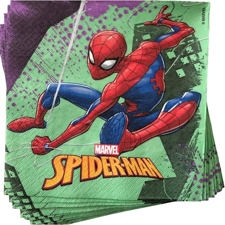 16 darabos, kétrétegű szalvétakészlet gyerekeknek, Pókember partira, 33x33cm