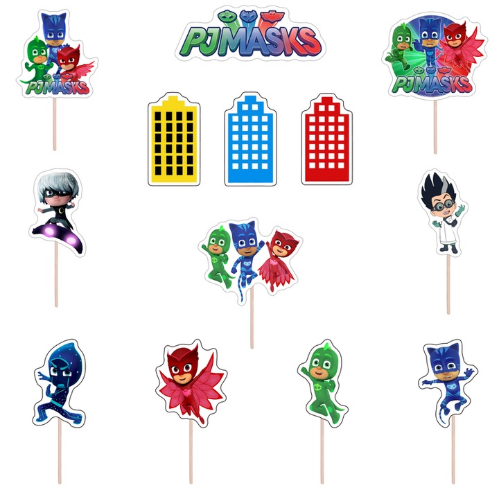 Set figurine tort/briose Eroii in Pijama/ PJMasks, KZE Prints, Photo Paper Glossy