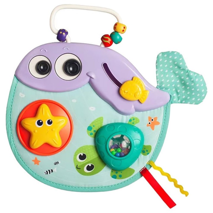 Multifunkciós csörgő játékokkal – Bálna, 25x23 cm, többszínű