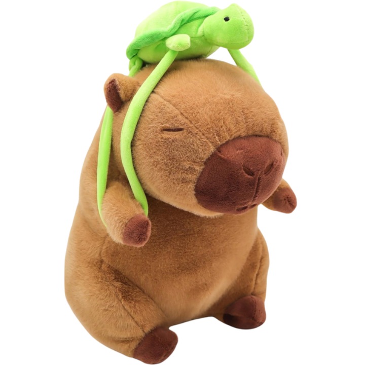 Jucarie Plus Capibara cu Rucsac in Forma de Testoasa 32 cm Perna 2in1 pentru Copii