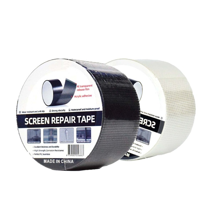 Комплект за ремонт на мрежа против комари, TREXORA, самозалепваща се лента, устойчива на насекоми, водоустойчива, 5 см x 2 м, бяла + черна