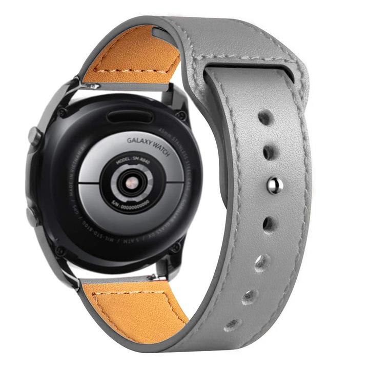 Bőr okosóra szíj, HUANLONG, Samsung Galaxy Watch 5/4/Active 2, Huawei Watch GT 2/3/Pro okosórákkal kompatibilis, 20 mm, szürke