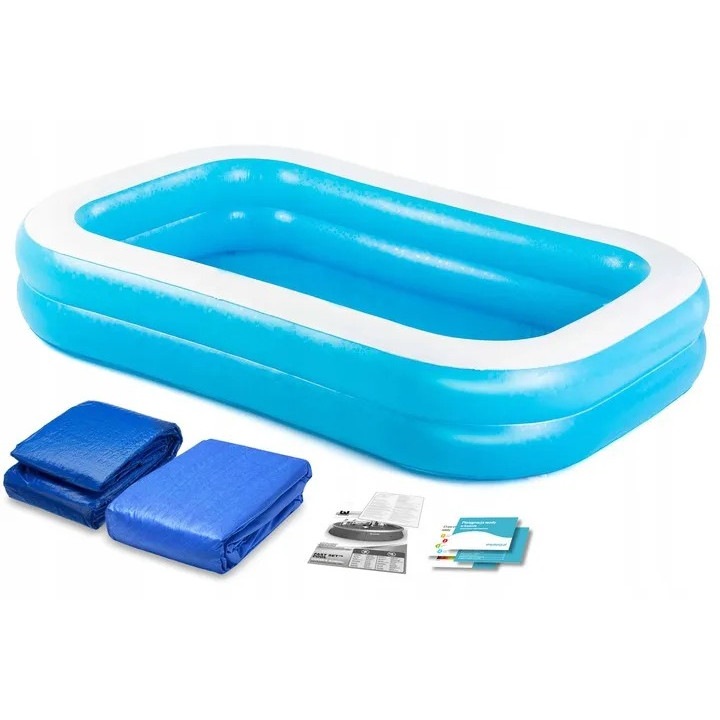 Надуваем басейн Bestway, PVC материал, правоъгълна форма, брезент и фолио, капацитет 778 литра, 262 x 175 x 51 см, синьо и бяло