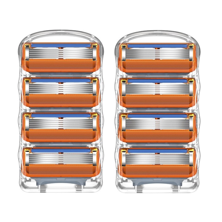 Set 8 bucati lame de schimb pentru aparat de ras manual, compatibile cu Gillette Fusion 5, plastic, otel inoxidabil