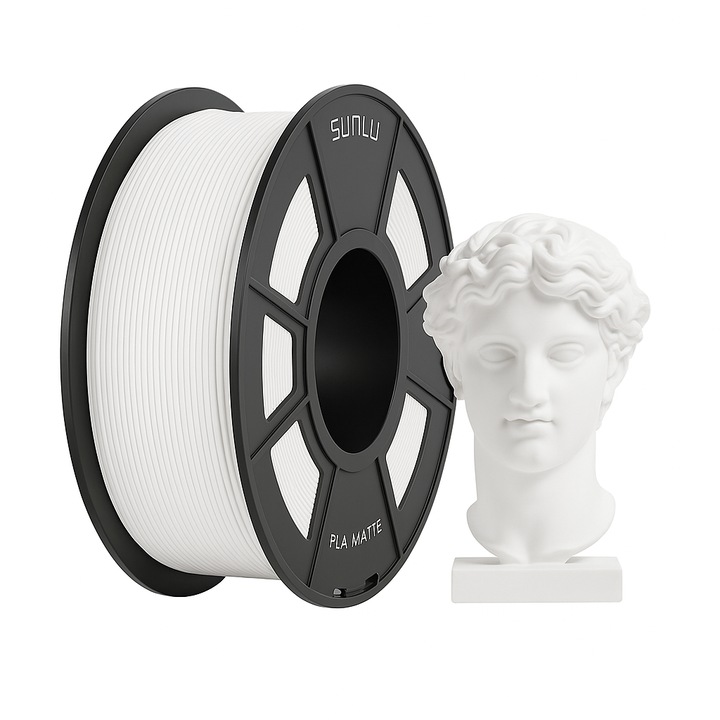 Rola Filament PLA Mat Alb Sunlu, 1.75mm