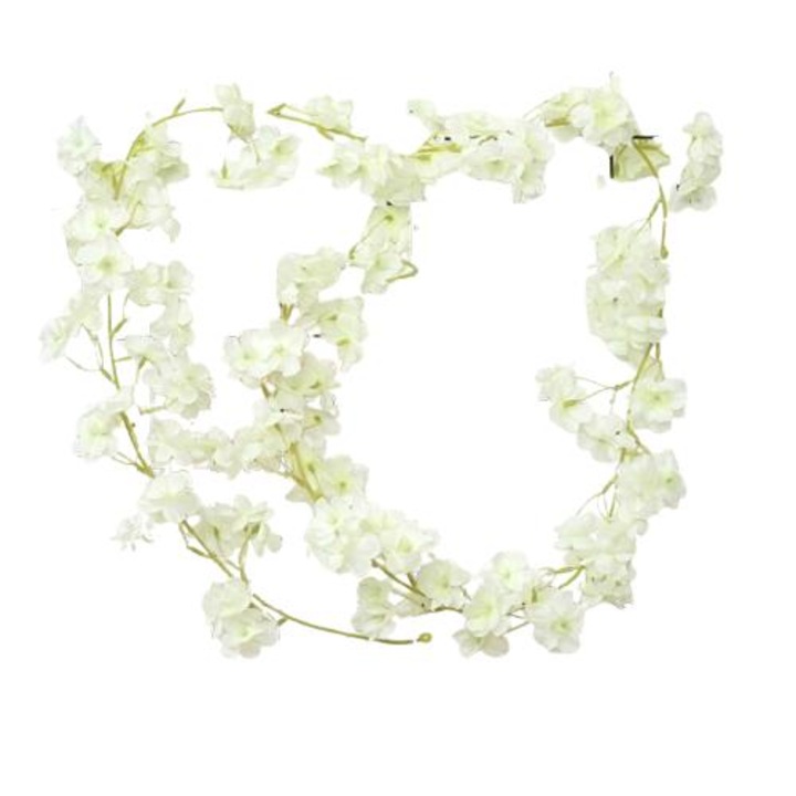 Set de 4 Coronite Artificiale cu Flori de Cires, 180cm, 135 Flori/Piesa, Alb