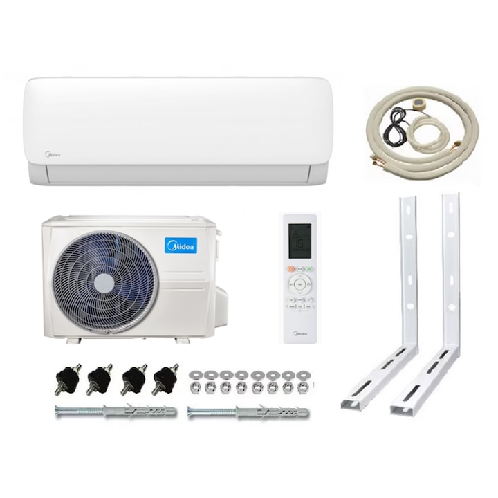 Pachet aer conditionat Midea Xtreme Save MSAGAU-09HRFNX-QRD0GW, Inverter 9000 BTU, WiFi inclus, kit de montaj Eastshop inclus