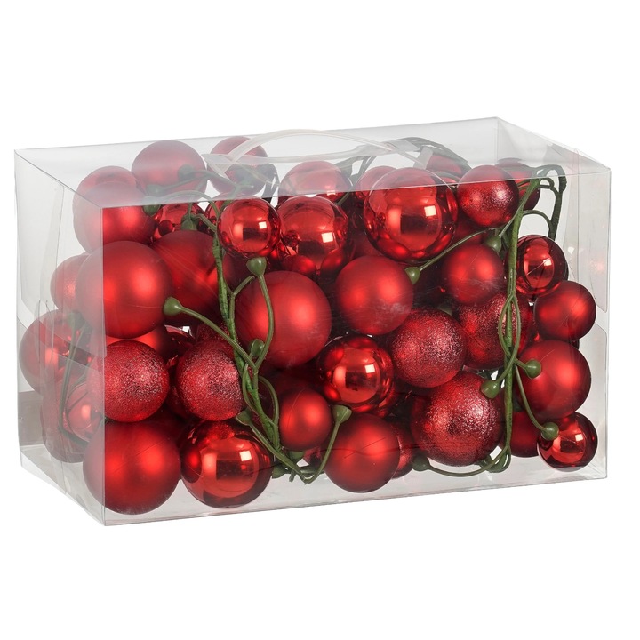 Set de 80 de ornamente: ghirlanda cu ornamente rosii 180 cm