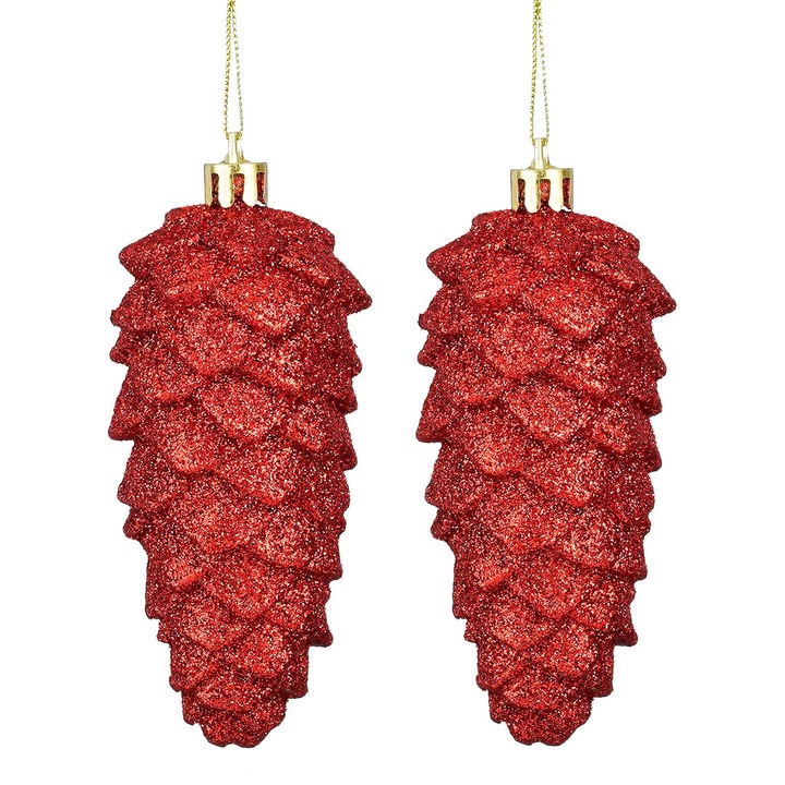 Set de 2 decoratiuni: conuri rosii 11 cm
