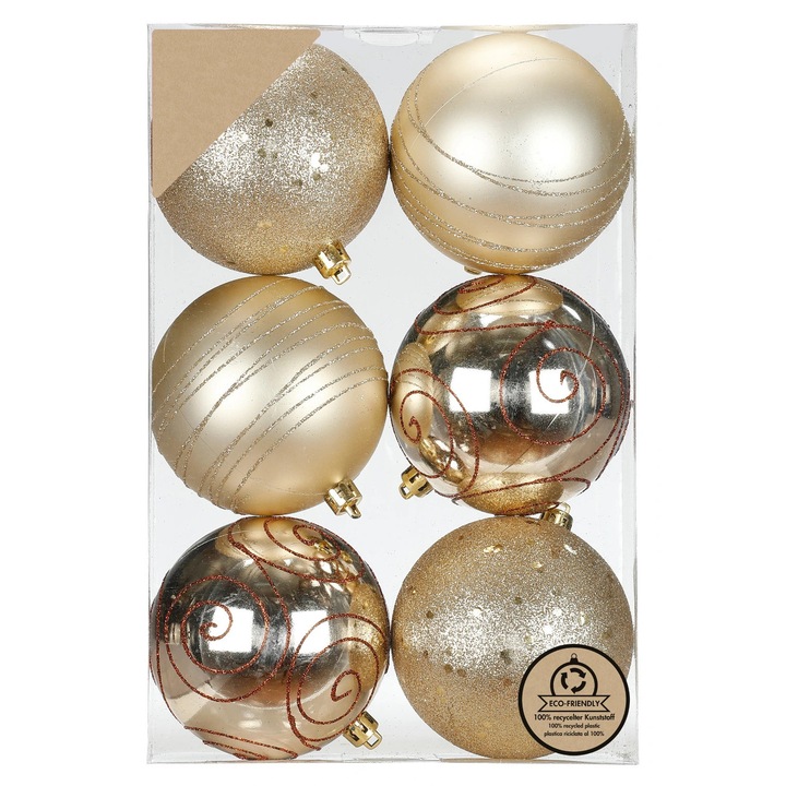 Set de 6 ornamente: ornamente rotunde cu amestec de sampanie 8 cm