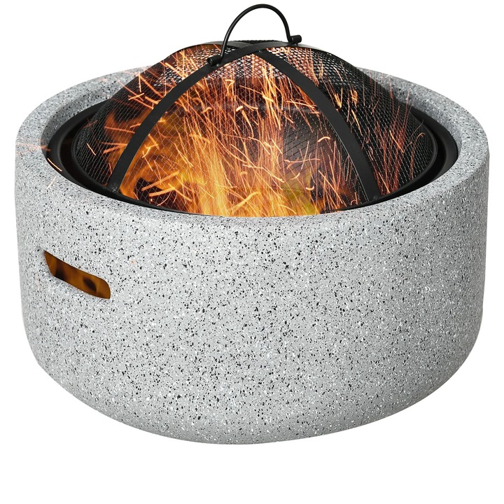 Kültéri szennyestartó, kerek forma, tűzgyújtó, szikravédő, szürke